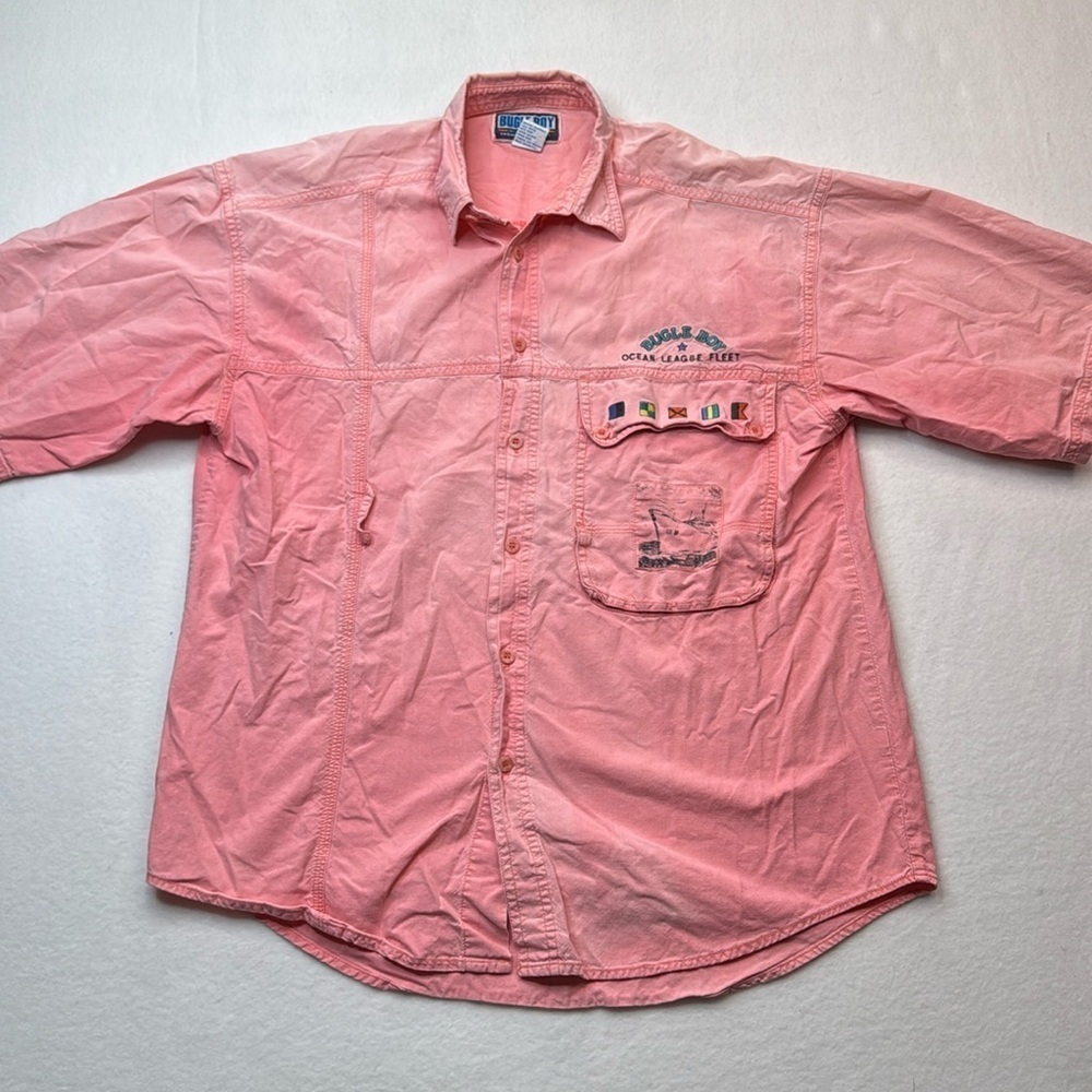 Vintage Bugle boy short sleeve button up size Small pink ocean league fleet mens